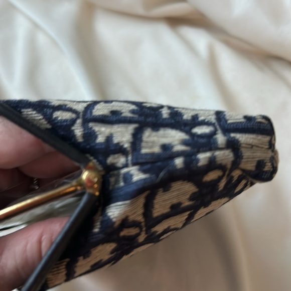 DIOR Navy Blue trotter Kiss lock Dual compartment pouch Cosmetic Bag 8inx5in - Picture 7 of 10
